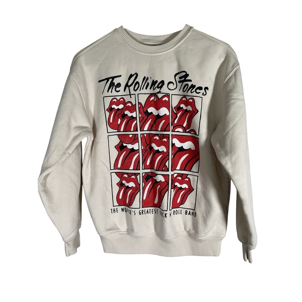 Zara The Rolling Stones Sweatshirt Kids Girl 13/14 Beige Crew Neck Graphic Print